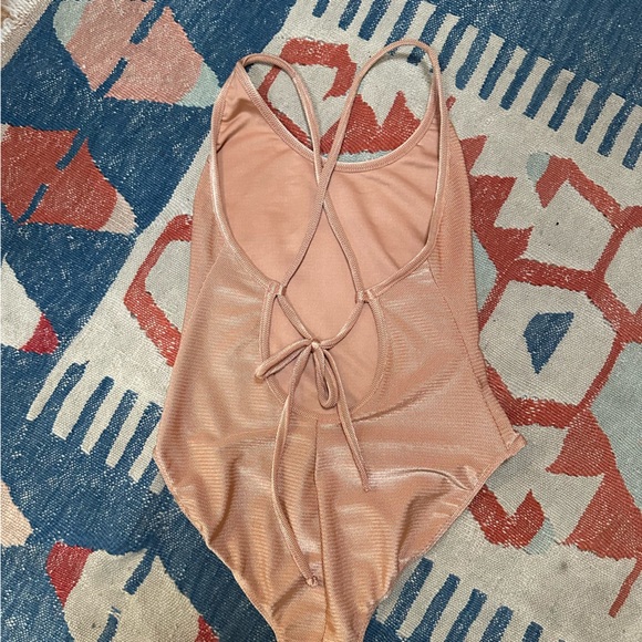 WHIMSY AND ROW ANNETTE ONE-PIECE SWIMSUIT metallic nude tie back - Picture 2 of 14